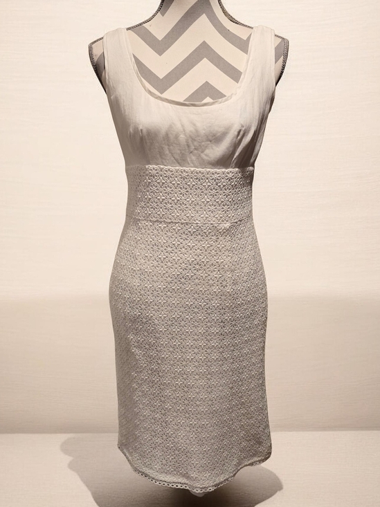 Maggy London Dresses & Skirts - Maggy London Sleeveless Empire Waist Floral Eyelet  Sheath Dress Size 6 White.